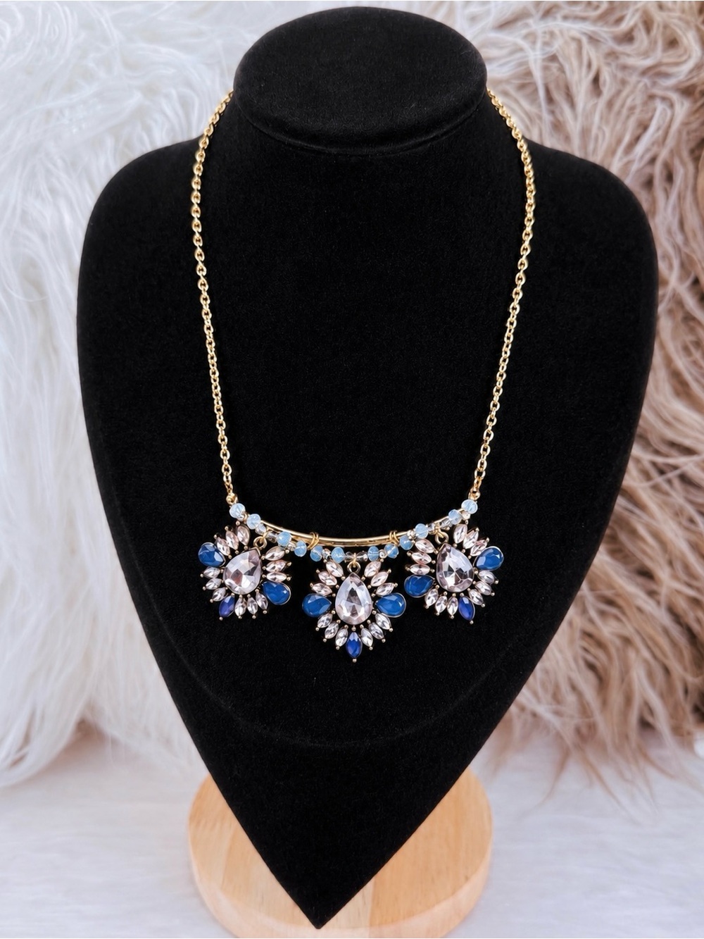 Vintage aged goldtone bling statement necklace